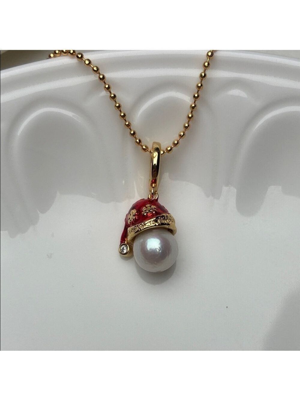 Elegant GoldPlated Freshwater Pearl Pendant Necklace|Santa|holiday necklace gift